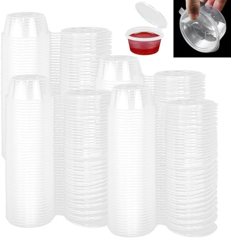 LPAMABA 100 Pièces Pots à Sauce en Plastique avec Couvercle 75ml Boîte à Sauce Transparente Boîtes de Alimentaires récipients à emporter pourles Sauces les Condiments les Crèmes, Passe au Micro ondes
