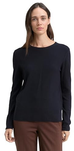 Tom Tailor Pull en Tricot avec col Rond pour Femme, 37495 - Midnight Navy Blue, XL
