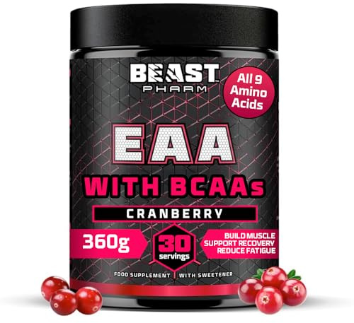 Beast Pharm EAA Essential Amino Acids with All 3 BCAAs Powder - 30 Servings - Muscle Fuel and Recovery - Cranberry