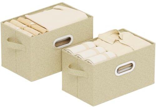ENUMAIL Contenitori senza Coperchio Aperta,38x25x25cm,Grigio Beige,2 Pezzi | Scatole Portaoggetti in Tessuto Pieghevoli,Cubo di Stoccaggio con Supporto di Tavola PP,Organizer per Cassetti Lavabile