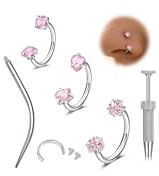 WillTen Anello per naso a ferro di cavallo, 20 g, 18 g, 16 g, per setto nasale, argento, oro, rosa, doppia gemma, anello per naso, ferro di cavallo, 6 mm, 7 mm, 8 mm, piccolo piccolo in acciaio inox