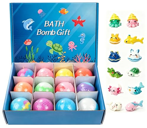 12 bombas de baño para niños con sorpresa, con sorpresa, aditivo de baño orgánico para niños, regalo para niños, regalo para cumpleaños, Pascua, niños y niñas
