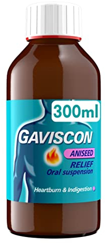 Gaviscon Liquid Aniseed 300 ml - Fast-Acting Relief For Heartburn, Indigestion, Gerd, Stomach Pain, Acid Reflux, Nausea; Dual Action Antacid Providing Instant Comfort