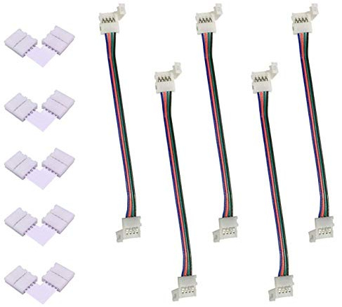 BoHong Conector Esquina Tira LED RGB 5050 - Conector Rápido 4 Pines Para Cinta, Cable y Banda - Adaptador Puente Para Tira de Luz RGB 5050 de 10mm de Ancho