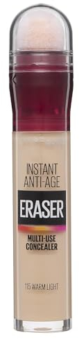 Maybelline Instant Anti-Age Eraser Eye Concealer for Face, Dark Circles, Blemish & Fine Lines Concealer, Full Coverage, Dermatologist Tested, Suitable for Sensitive Skin, Shade: 115 Warm Light
