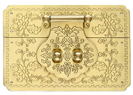 Tiazza 12 cm große, quadratische Messing-Haspe aus reinem Kupfer, Retro-Schloss, Scheibenschloss