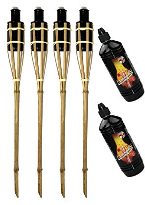 Moritz Lot de 4 torches en bambou 90 cm Standard Naturel + 2 x 1000 ml Huile pour lampe torche de jardin torche à huile décoration jardin lampe à huile Chemin