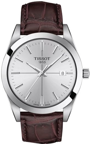 Tissot Mens Gentleman Quartz Stainless Steel Dress Watch Brown T1274101603101, Brown, Quartz Movement