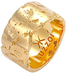 Kuzzoi Herrenring (12,5 mm) Handgeschmiedet Bandring Männer 925 Silber | vergoldet Goldener Silberring gehämmert Ring im Rustikal Look Ringgröße 60 - 66