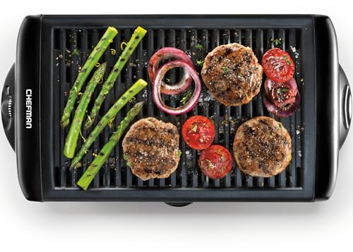 Chefman Electric Smokeless Indoor Grill w/Non-Stick Cooking Surface & Adjustable Temperature Knob from Warm to Sear for Customized BBQ Grilling, Dishwasher Safe Removable Water Tray, Black