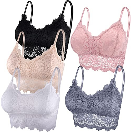 Duufin 5 Pieces Bralettes for Women Lace Bra with Removable Pads Bralette