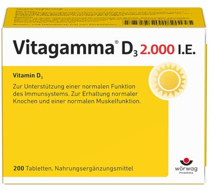 Vitagamma® D3 2000 I.E. Vitamin D Tabletten, 200 Stk. | Unterstützt die normale Funktion von Immunsystem, Muskeln und Knochen, Einnahme alle 2 Tage, glutenfrei & laktosefrei