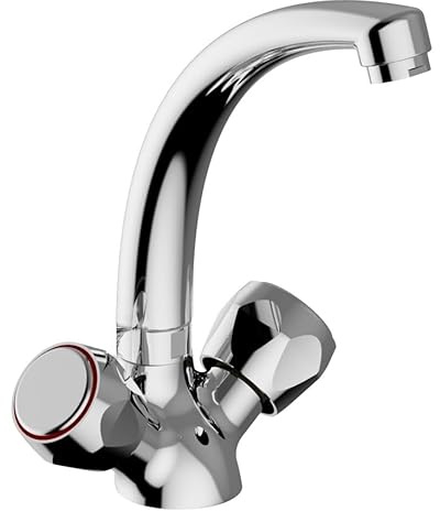 Schläfer | 3431412- Spültisch-Zweigriffarmatur, Hochwertiger Messingkörper, Verchromt, Hoher Schwenkbarer Auslauf, Hochdruck Armatur, Küchenarmatur, Wasserhahn Waschbecken