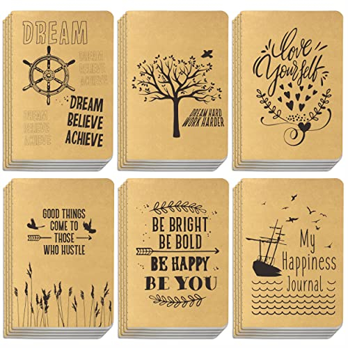 Vantasii 24er-Pack Notizbücher aus Kraftpapier; unliniert; in 6 Designs; als Taschennotizbuch für das Büro, Zuhause, die Schule oder das Geschäft (80 Seiten, 10 x 14,5 cm)