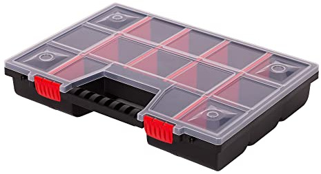 Mivos Sortierkasten 16” für Zubehör und Kleinteile - Sortimentskasten 390 x 290 x 65 mm - Sortierbox mit Verstellbare Fächer - Kleinteile Organizer mit Transparent Deckel - Made in EU