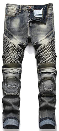 TMMMT Vaqueros delgados de ajuste recto lavado de moda para hombre, 1654retro Azul, 46