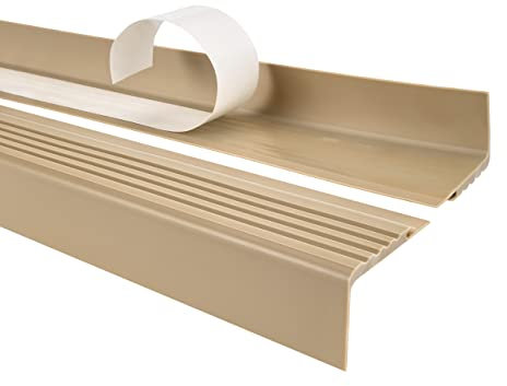 Profilo per bordi scale - Profilo angolare in PVC autoadesivo, Paraspigolo - Strisce antiscivolo per gradini - PMW 48x42mm, beige, 100cm