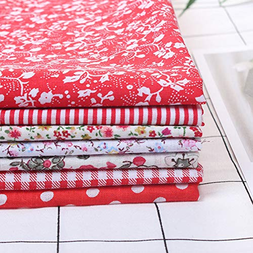7 Stück/Set Mehrere Muster Baumwolle, Batik Stoff Gemustert Nähen, Basteltuch Baumwollstoff für DIY-Geldbörsen-Kissenbezug rot (S: 25 x 25 cm)