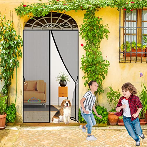 Fliegengitter Tür Insektenschutztür Insektenschutzrollo Schiebetür, 80x240 cm mit Full Frame Klettverschluss & Eingenähten Gewichten, Bausatz, Schwarz, Neuste Version