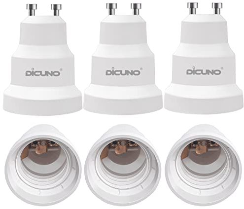 DiCUNO Adattatore da GU10 a E27, Convertitore da GU10 a E27 per lampade LED/incandescenti/alogene/CFL, 60W, 250V, Resistenza termica massima 125℃°, 6 pezzi