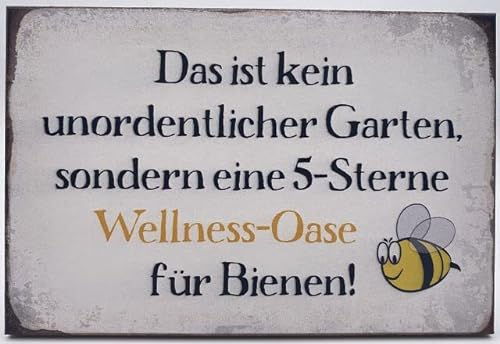 Hochwertiges Holzschild 30 x 40 x1cm Das ist kein unordentlicher Garten, sondern eine 5 Sterne Wellness Oase für Bienen - DekoNo7