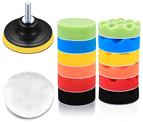 15 Pcs Car Polishing Pads for Drill, Car Polishers and Buffers Sponges Wool Buffing Pads, for Cordless Screwdrivers, Polishing Machines, Auto Polisher, Sanding, Waxing, Drill Attactment