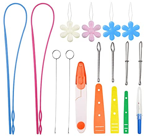 Kordelzug-Einfädler, 17-teilig, Schlaufenwender, Nähwerkzeuge/Nadeleinfädler für Handnähen/Seileinfädlerclip/Kordelzug-Ersatz/Nahttrenner/Nähschere/Metallpinzette