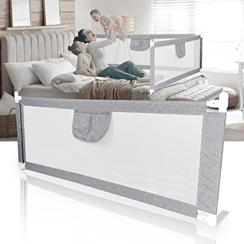 Ikodm Bettgitter 180 x 80cm, Rausfallschutz Bett für Kinder, Babybettgitter für Kleinkinder, Kinderbettgitter mit luftiges Netz, Bed Rail stabile Bauweise, einfache Montage, Grau