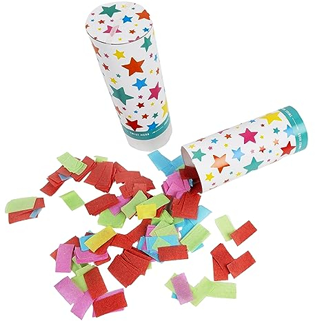2 x Confetti Cannons For Birthdays, Weddings - Spring Loaded Party Poppers - Rainbow Coloured Paper