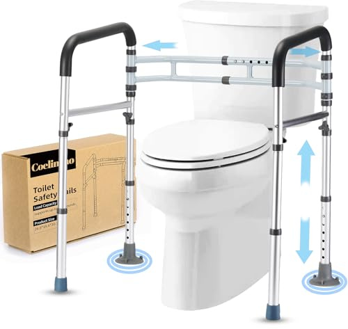 Toilet Safety Rails (300 LB) – Adjustable, Foldable Toilet Handle Frame for Elderly & Disabled Adults, Supports All Toilet Types