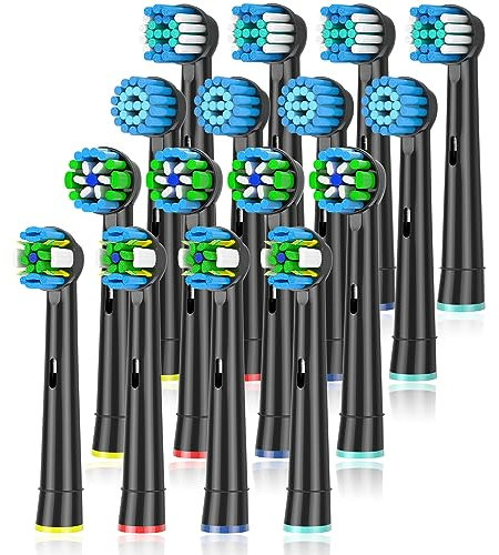 Qitizu Toothbrush Head Compatible with Braun Oral B Electric Toothbrush, Replacement Toothbrush Heads Fit for Oral b Vitality Pro Smart Genius Teen Series Electric Toothbrush 16Pcs (Black)