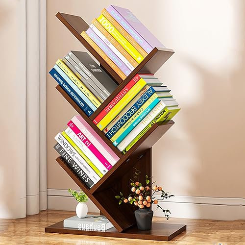 Baum-Bücherregal Holz-Bücherturm Bücherregal Mit 4 Regalen Boden Freistehendes Desktop-Bücherregal Für Wohnzimmer Küche Heimbüro C,30 * 18 * 60CM