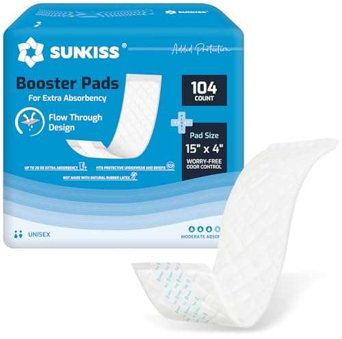 SUNKISS Trustplus Booster Pads 15 x 4, Extra Absorbency for Adult Incontinence Diapers/Underwears, Odor Control, 104 Count (4 Packs of 26)