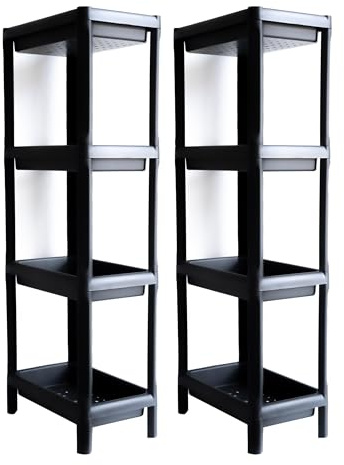 Ondis24 Badregal 38 x 23 x 100 (H) cm, Kunststoffregal, Steckregal, Badezimmerregal, Haushaltsregal schmal, 4 Böden (Anthrazit, 2 Stück)
