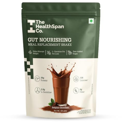 The Healthspan Co. | Boisson de remplacement de repas | Seulement 132 calories | À base de plantes | Pro/prébiotiques | Sans sucre ajouté | 400 g | Chocolat belge
