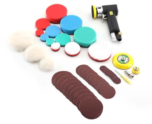 Cozyel Mini poliermaschine Mini Druckluft Poliermaschine Exzenterschleifer Druckluft Polierer, 75mm Exzenter schleifer Winkelschleifer, Auto Poliermaschine Set Polierteller Kit für Boot Auto Motorrad