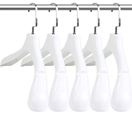 DEDU Kleiderbügel für Herren, extra breit, rutschfest, Breite 45 cm, dicker Kunststoff, weiß, mit Metallhaken, 40 Stück