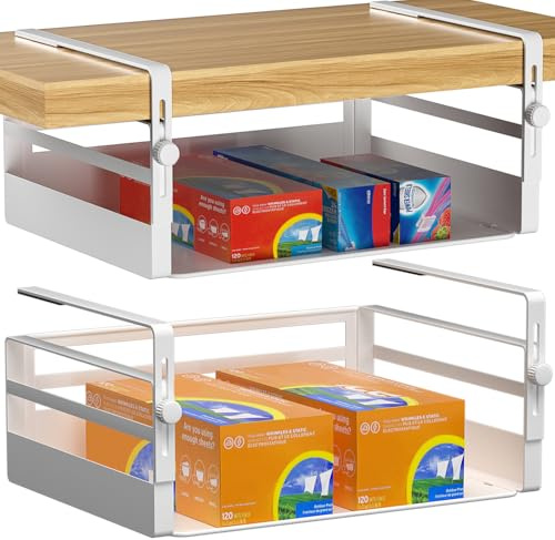 AmonHouseware Aufbewahrungskorb unter dem Regal, verstellbar, zum Aufhängen unter dem Schrank, zusätzliche Aufbewahrungsregale, Einschubkörbe, Organizer für Waschküche, Küche, Speisekammer,
