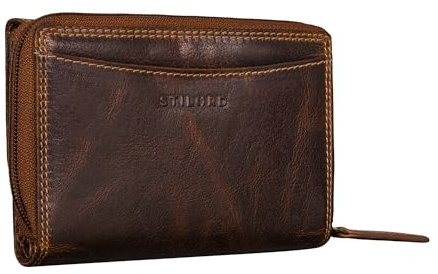 STILORD Jade Damen Geldbörse Leder Groß RFID Blocker Portemonnaie Damen Echtleder Vintage Geldbeutel Frauen Ledergeldbörse mit Reißverschluss Münzfach Farbe:luino - braun