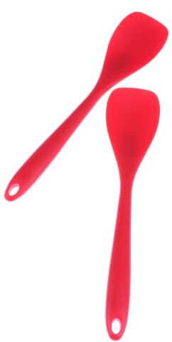 Set di 2 Spatole da Cucina in Silicone Rosso Resistenti al Calore | Impugnatura Ergonomica, Foro per Appendere, Facile da Pulire, Adatte all Uso in Cucina Quotidiano