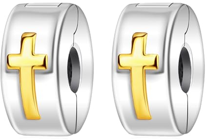 Amuefer Clip Religione Croce Charm Compatibili Bracciale Collana, Argento Sterling Ciondolo Compleanno Natale Gioielli Regali per le Donne Moglie Amici