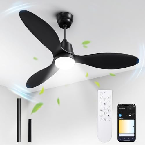 BLITZWILL Deckenventilator mit Beleuchtung, Ø132cm App Steuerung & Fernbedienung Deckenventilatoren mit Licht LED, 6 Geschwindigkeiten, 3 Farben Dimmbar, Leise DC-Motor, Sommer-Winterbetrieb, Timer