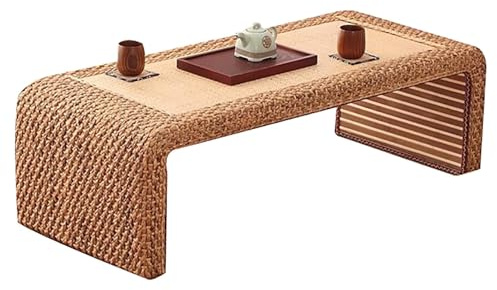 Table Basse En Rotin Tissé, Table Basse Rectangulaire Pour Le Salon, Table Basse Rustique En Osier, Table Basse De Ferme, Table De Tatami, Table De Sol En Jonc De Mer(Size:39.9*19.6*14.9inch,Color:A)