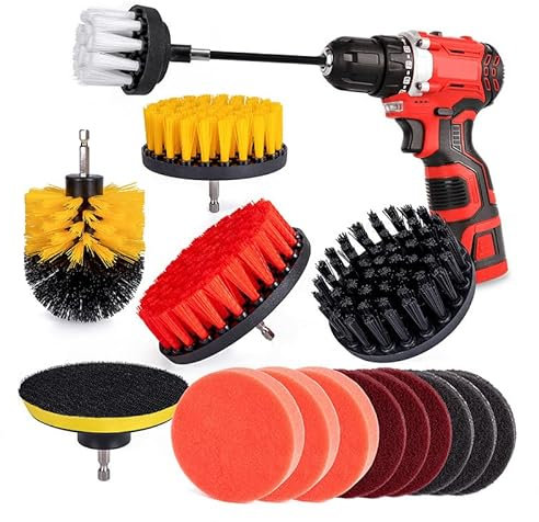 MYAYD 16 Piece Drill Brush Attachment Set, Scouring Pad, Polishing Sponge, Extension, Powerful Scrubbing Brush, Brush Attachment, Drill Brush Power Scrubber for Cleaning Bathroom, Pool Tile, Flooring