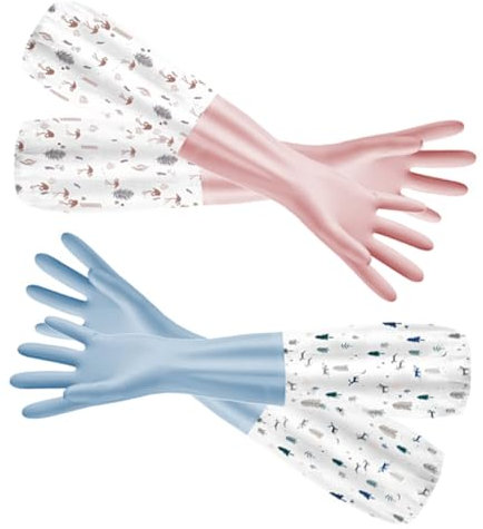 Hoement 2pairs Dish Washing Gloves Reusable Cleaning Gloves Long Cuff Hand for Washing Dishes Kitchen Accessory