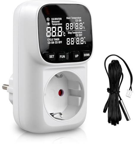 Presa termostatica, regolatore di temperatura digitale, prese 230 V, con sonda e schermo LCD, regolatore di umidità, riscaldamento, interruttore di temperatura per serra, acquario, rettili