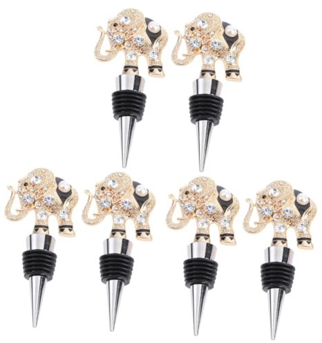 LABRIMP 6pcs Rhinestone Elephant Wine Bottle Stoppers Unique Sealing Plugs for Wine Design for Lasting Use
