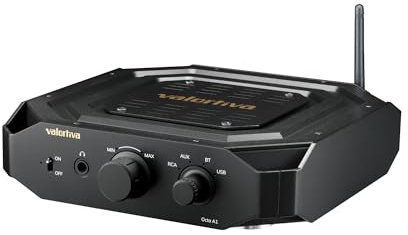 Valortiva Octa A1 Amplificador estéreo integrado | BT, RCA, AUX, entradas USB | Subwoofer, salidas de auriculares | 2.1 canales 35W HiFi Amp para sistema de audio doméstico moderno (negro medianoche)