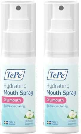 TePe Feuchtigkeitsspendenes Mundspray bei Mundtrockenheit, milder Apfel/Minze, fluoridhaltiges Mundspray, das das Gefühl von Mundtrockenheit mindert, einfach anzuwenden, auch unterwegs (Packung mit 2)