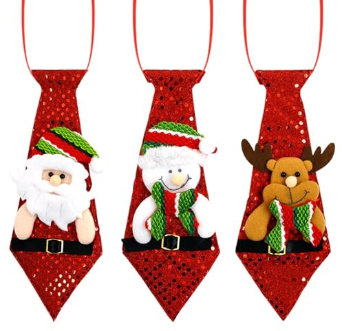 Meemion 3 Stück Weihnachten Krawatte Weihnachts Deko Lustige Pailletten | Krawatte Weihnachtsmann Elch Schneemann Dekor Neuheit Hängenden Ornamente für Weihnachtsferien